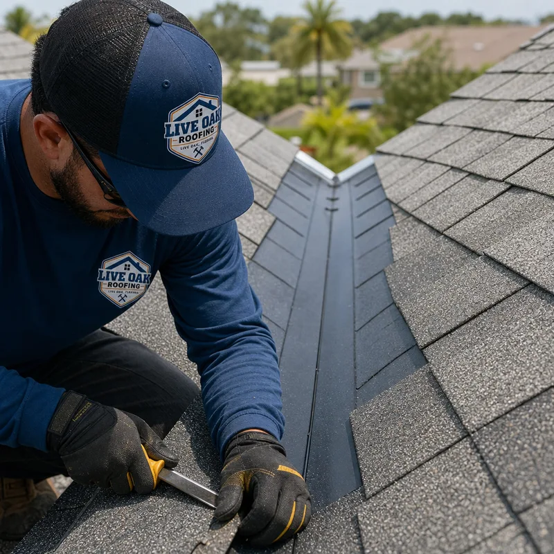 Roof valley with visible flashing and neatly cut shingles