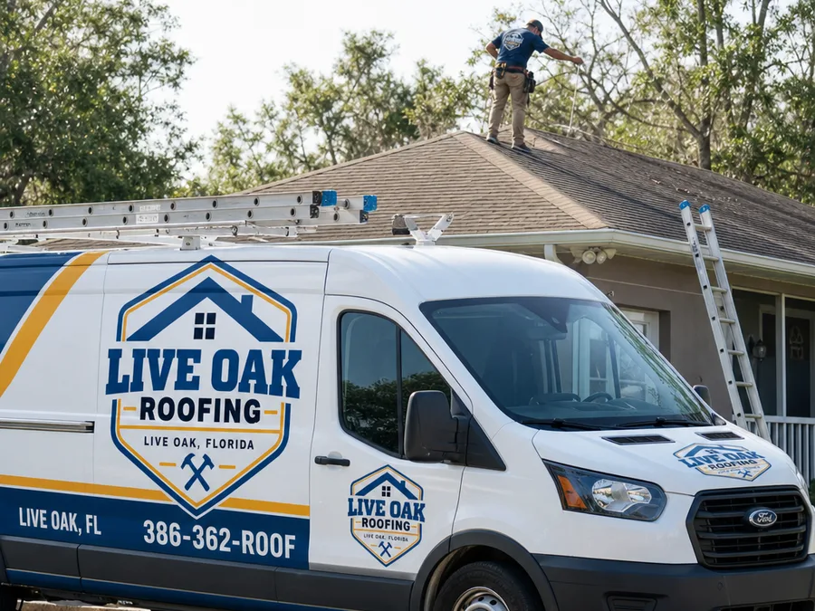 Contractor using a chalk line near a residential roof ridge